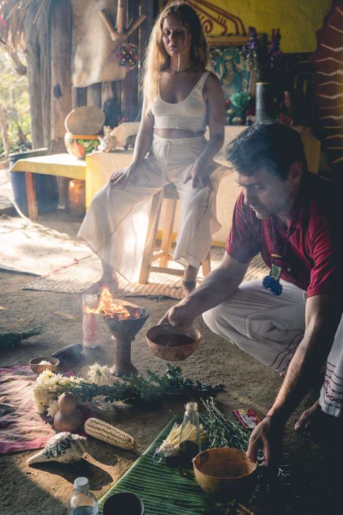 Soul retrieval ceremony with Tata Alejandro De Santiago and a patient to heal trauma and soul loss. 